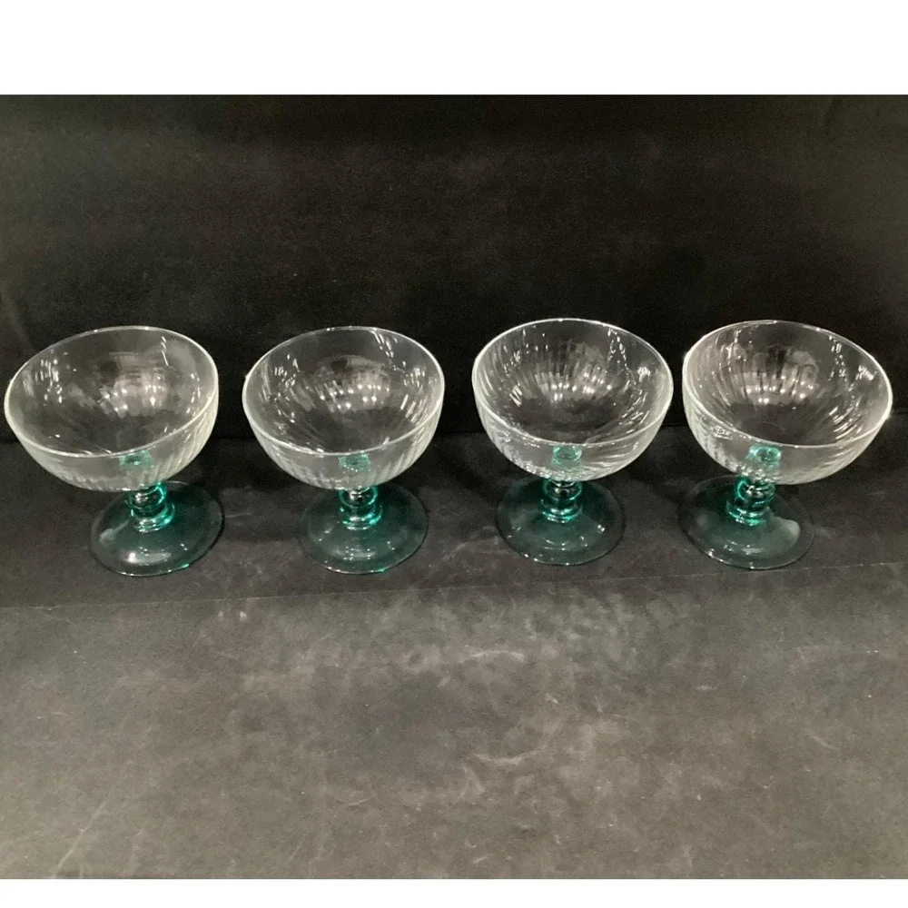 Cristal D'Arques Country‎ Manor Champagne Coupes, Set of 4, Turquoise Stemware